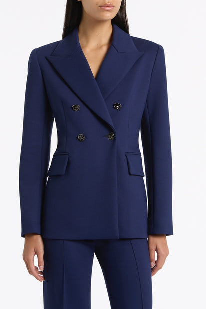 DEEP BLUE PONTE DOUBLE BREASTED BLAZER