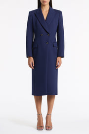 DEEP BLUE PONTE DOUBLE BREASTED COAT