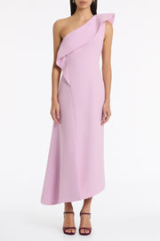 FLOSS CREPE SCULPTED ONE SHOULDER MIDI DRESS