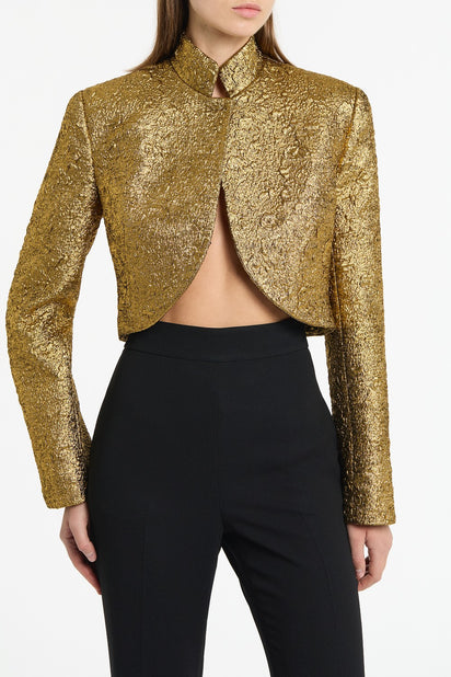 GOLD METALLIC BROCADE CROP JACKET