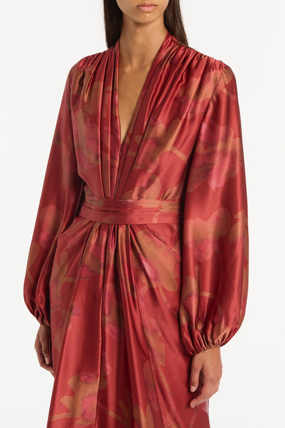 GRANDIFLORA SILK WATERFALL DRESS