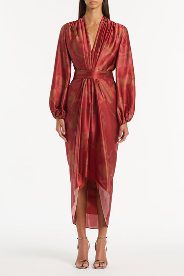 GRANDIFLORA SILK WATERFALL DRESS