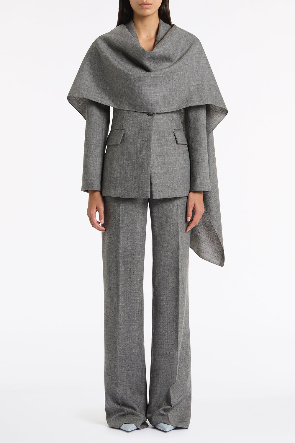 GREY MELANGE WOOL SUITING SCARF JACKET – Carla Zampatti