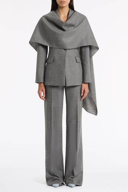 GREY MELANGE WOOL SUITING SCARF JACKET