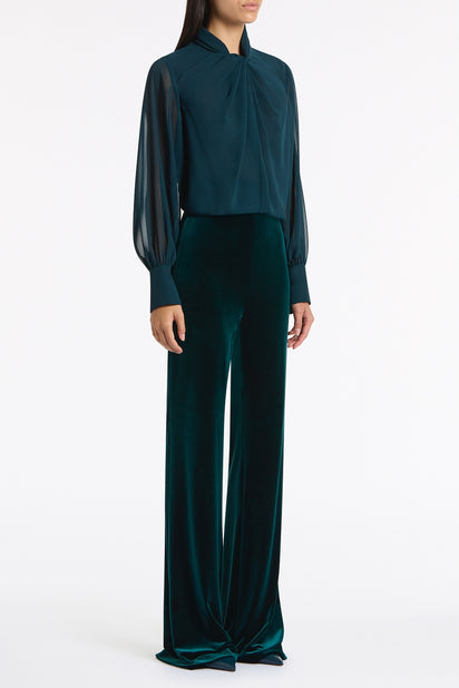 HUNTER GREEN GEORGETTE TWIST NECK TOP