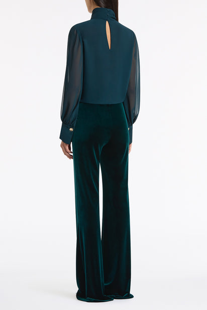 HUNTER GREEN GEORGETTE TWIST NECK TOP