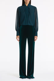 HUNTER GREEN GEORGETTE TWIST NECK TOP