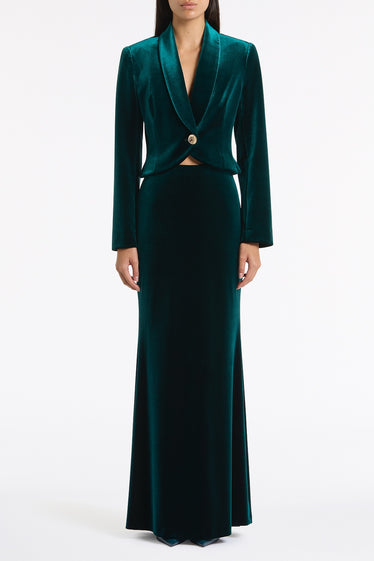 HUNTER GREEN VELVET COLUMN SKIRT