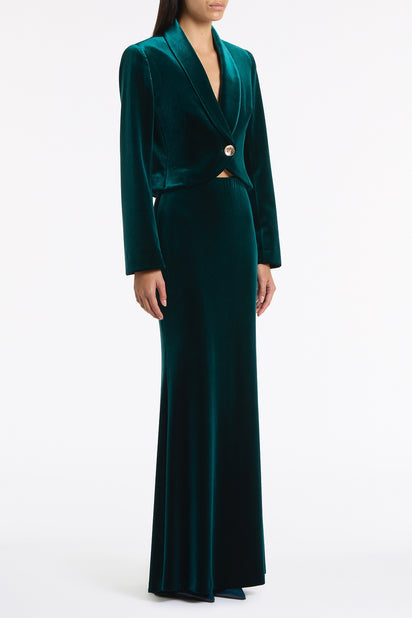 HUNTER GREEN VELVET CROPPED JACKET