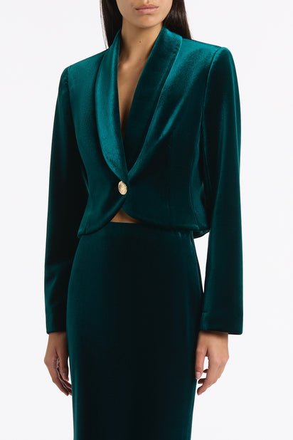 HUNTER GREEN VELVET CROPPED JACKET