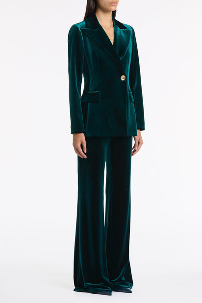 HUNTER GREEN VELVET LONGLINE JACKET