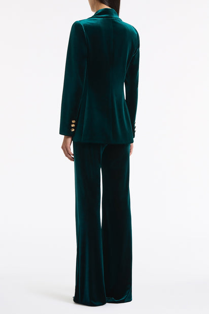 HUNTER GREEN VELVET LONGLINE JACKET