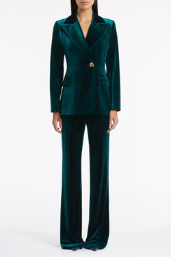 HUNTER GREEN VELVET LONGLINE JACKET