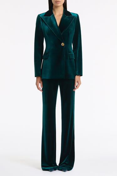 HUNTER GREEN VELVET LONGLINE JACKET