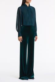 HUNTER GREEN VELVET WIDE LEG PANT