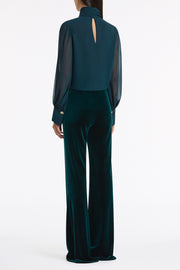 HUNTER GREEN VELVET WIDE LEG PANT