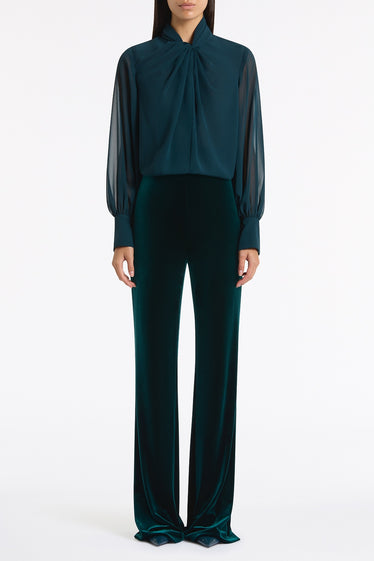 HUNTER GREEN VELVET WIDE LEG PANT