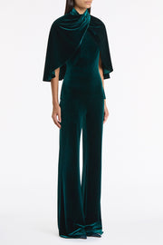 HUNTER GREEN VELVET WRAP NECK TOP