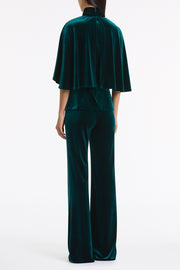 HUNTER GREEN VELVET WRAP NECK TOP