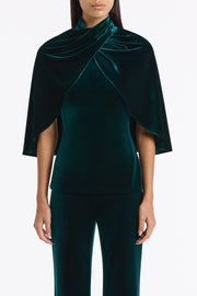 HUNTER GREEN VELVET WRAP NECK TOP