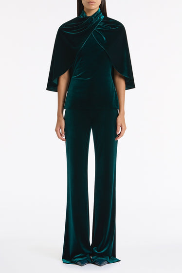 HUNTER GREEN VELVET WRAP NECK TOP