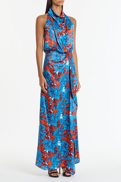 IMPASTO PRINT SILK CASCADE DRESS