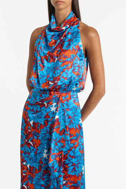IMPASTO PRINT SILK CASCADE DRESS