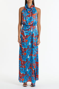IMPASTO PRINT SILK CASCADE DRESS