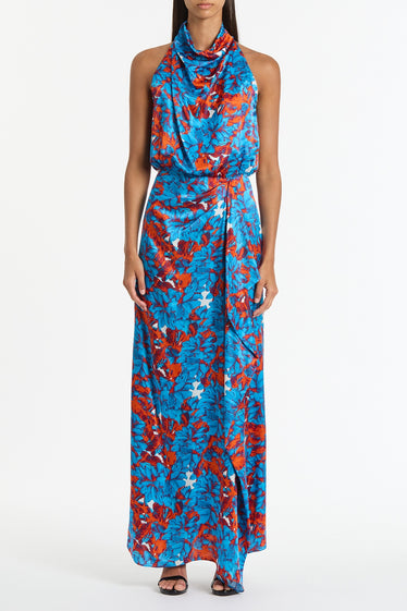 IMPASTO PRINT SILK CASCADE DRESS