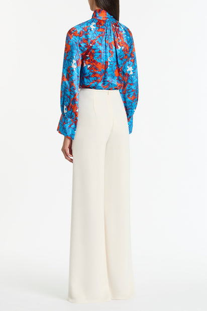 IMPASTO PRINT SILK TIE NECK BLOUSE
