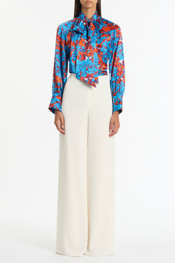 IMPASTO PRINT SILK TIE NECK BLOUSE