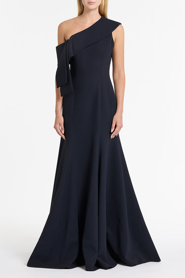 INK CREPE FASCIA ASYMMETRICAL GOWN