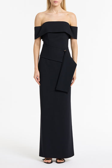 INK CREPE LA BANDA OFF SHOULDER GOWN