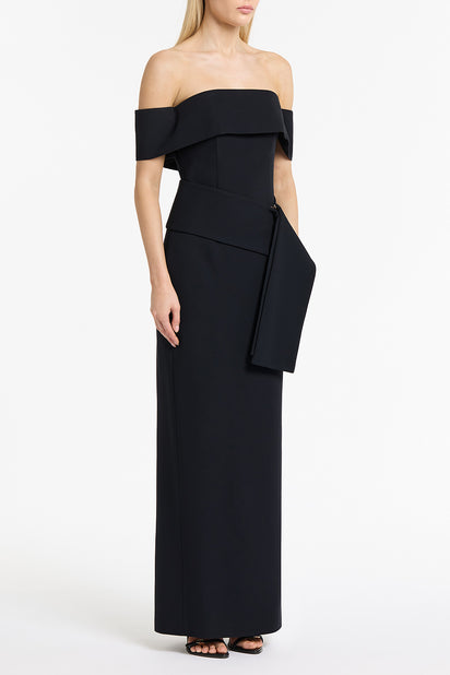 INK CREPE LA BANDA OFF SHOULDER GOWN