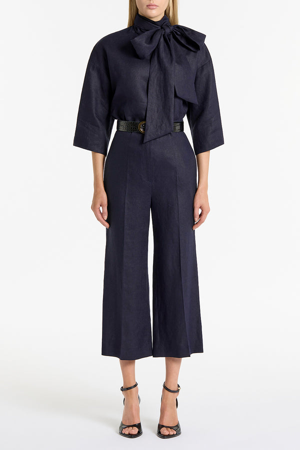 INK LINEN TIE BLOUSE