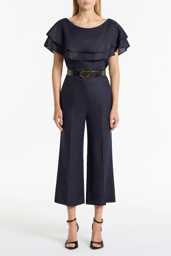 INK LINEN DOUBLE RUFFLE TOP