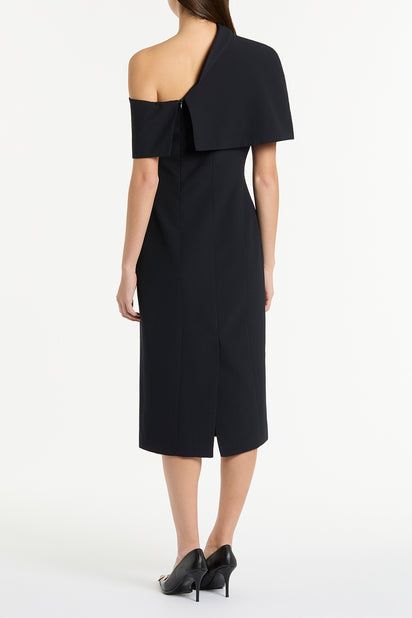 INK SATIN CREPE DRAPED COLLAR DRESS