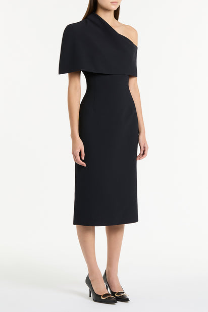 INK SATIN CREPE DRAPED COLLAR DRESS