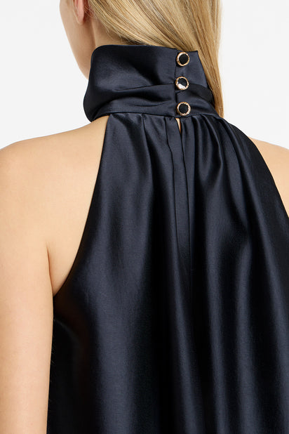 INK SATIN DRAPED HALTER TOP