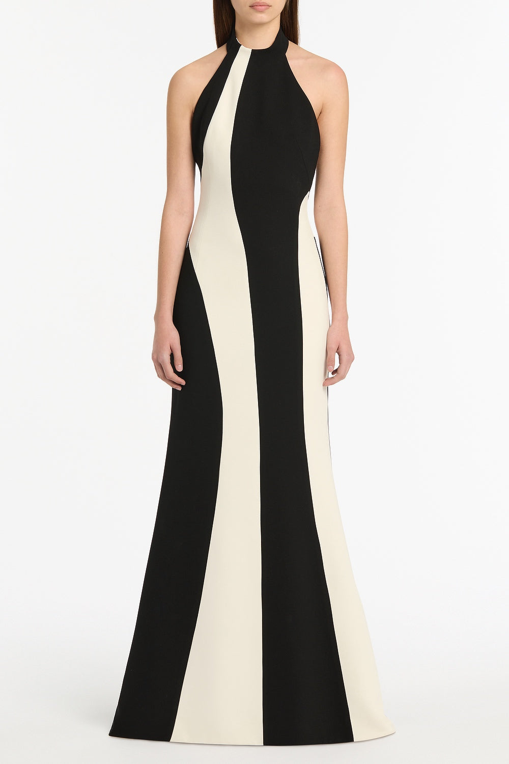 the black and gold dress IVORY AND BLACK CREPE PANEL GOWN – Carla Zampatti