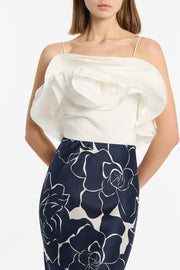IVORY COTTON TAFFETA FLOWER TOP
