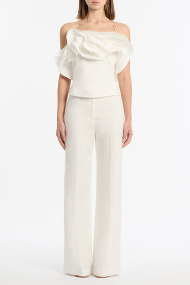 IVORY COTTON TAFFETA FLOWER TOP