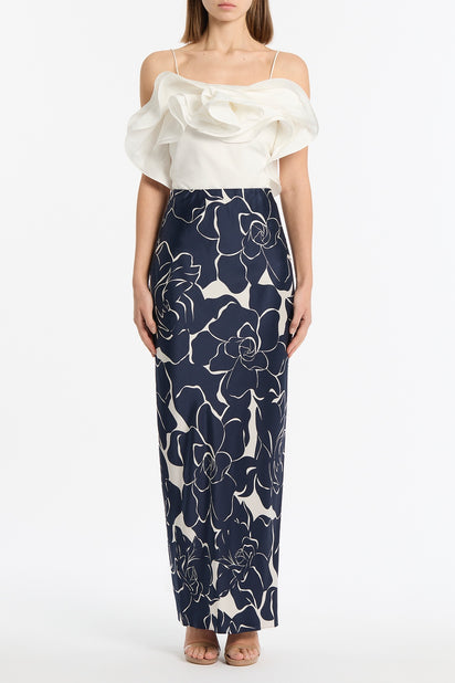 IVORY COTTON TAFFETA FLOWER TOP