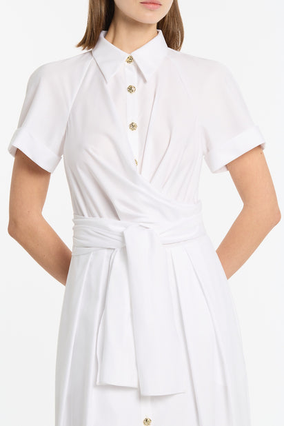 WHITE COTTON WRAP SHIRT DRESS