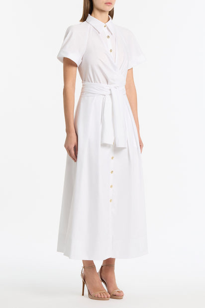 WHITE COTTON WRAP SHIRT DRESS