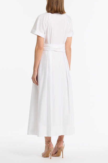 WHITE COTTON WRAP SHIRT DRESS