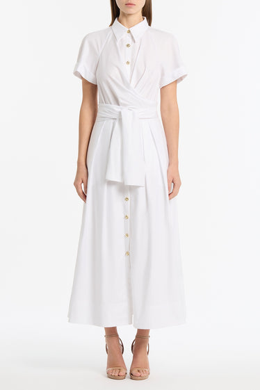 WHITE COTTON WRAP SHIRT DRESS