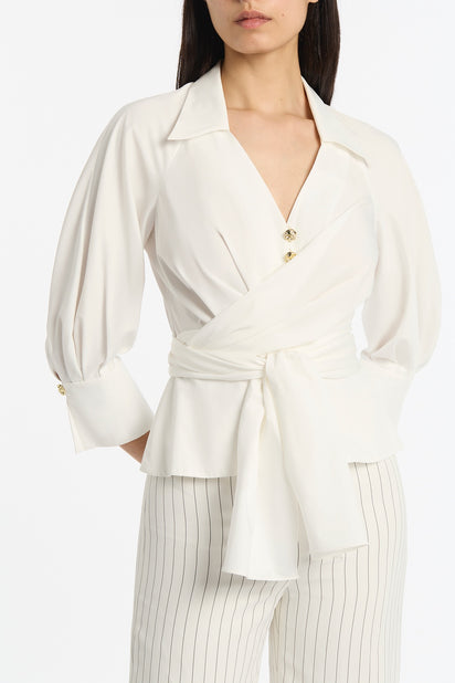 IVORY COTTON TAFFETA WRAP TOP
