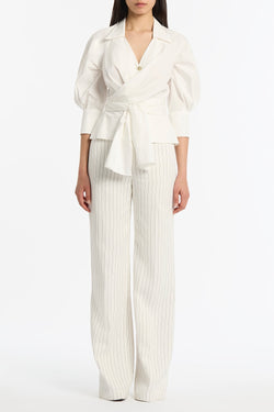 IVORY COTTON TAFFETA WRAP TOP