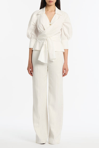 IVORY COTTON TAFFETA WRAP TOP